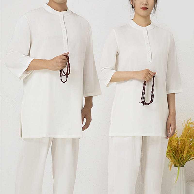 Tactile Cotton Linen Three-Quarter Sleeve Zen Meditation Set