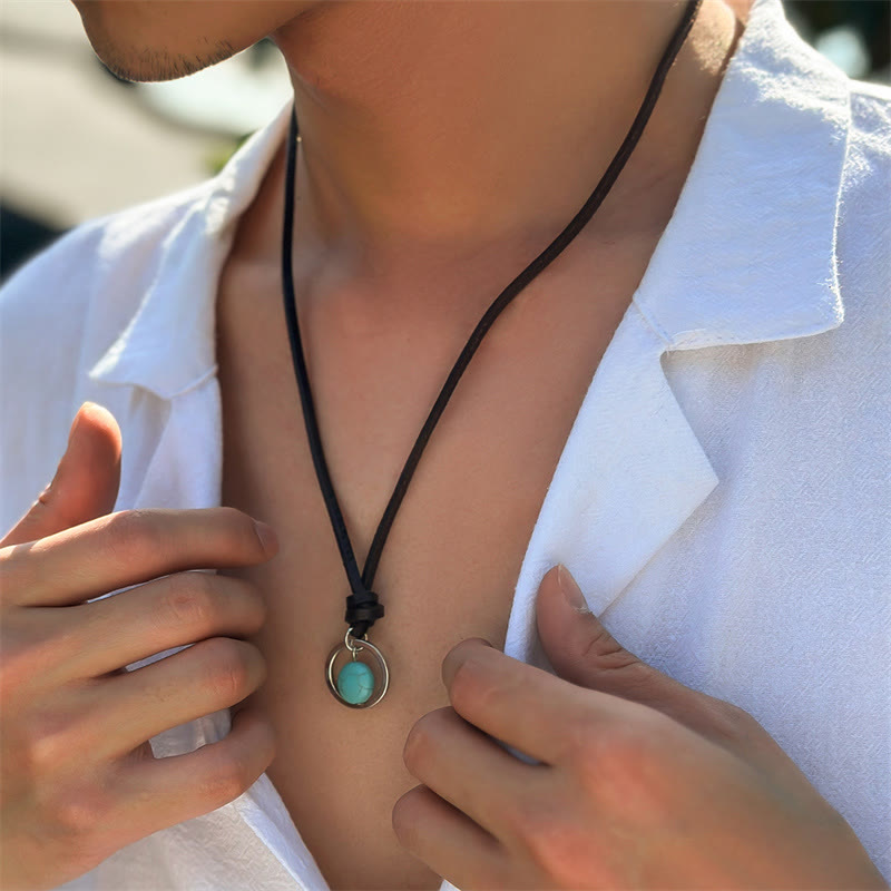 Round Turquoise Stone Protection Strength Necklace Pendant