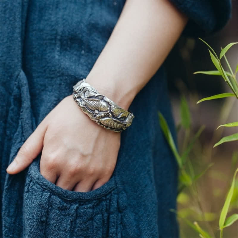 Koi Fish Lotus Luck Wealth Bracelet Bangle