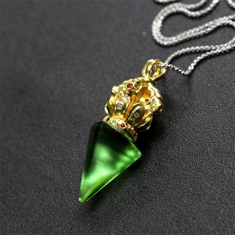 Tibetan Dorje Vajra 4 Prong Lotus Liuli Crystal Strength Necklace Pendant