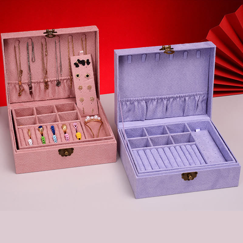 Elegant Two-Layer Flannel Jewelry Box Organizer with Secure Lock