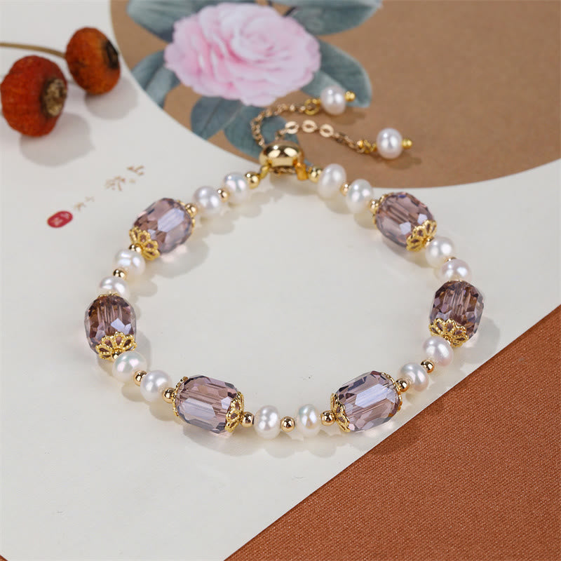 Natural Amethyst and Pearl Copper Chain Healing Bracelet