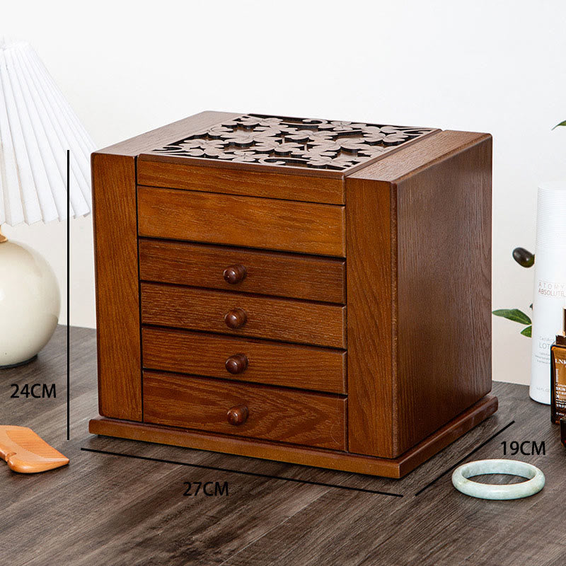 Vintage Large Capacity Wooden Jewelry Box Jewelry Storage Box With Mirror