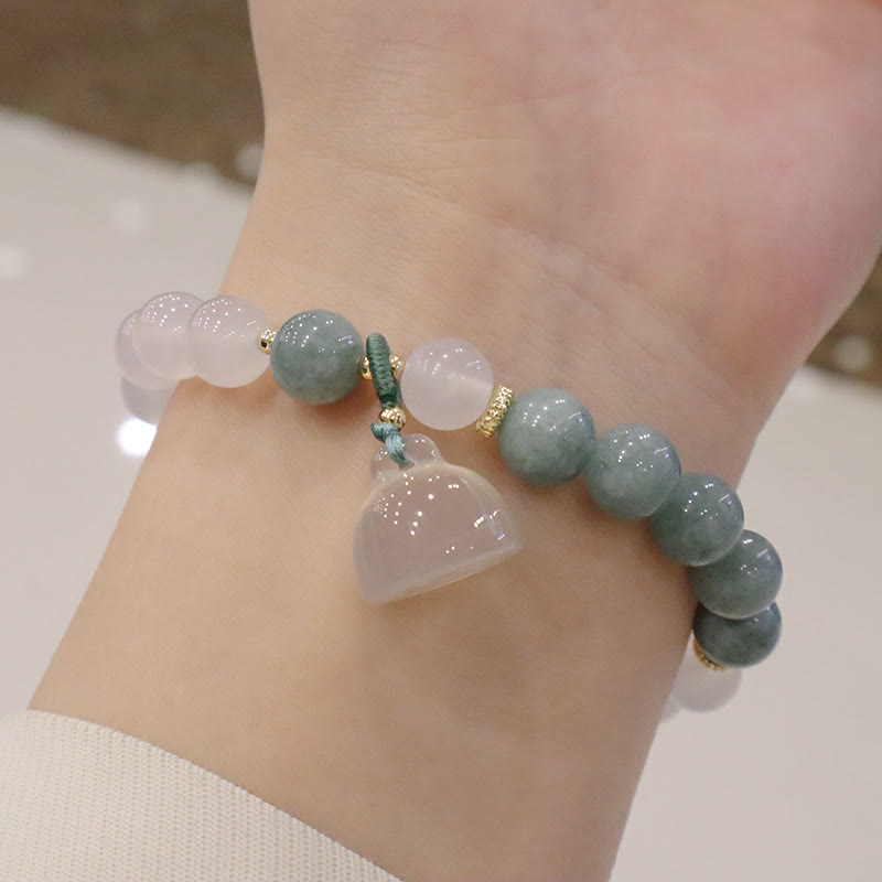 White Agate Jade Lotus Flower Peace Buckle Protection Bracelet