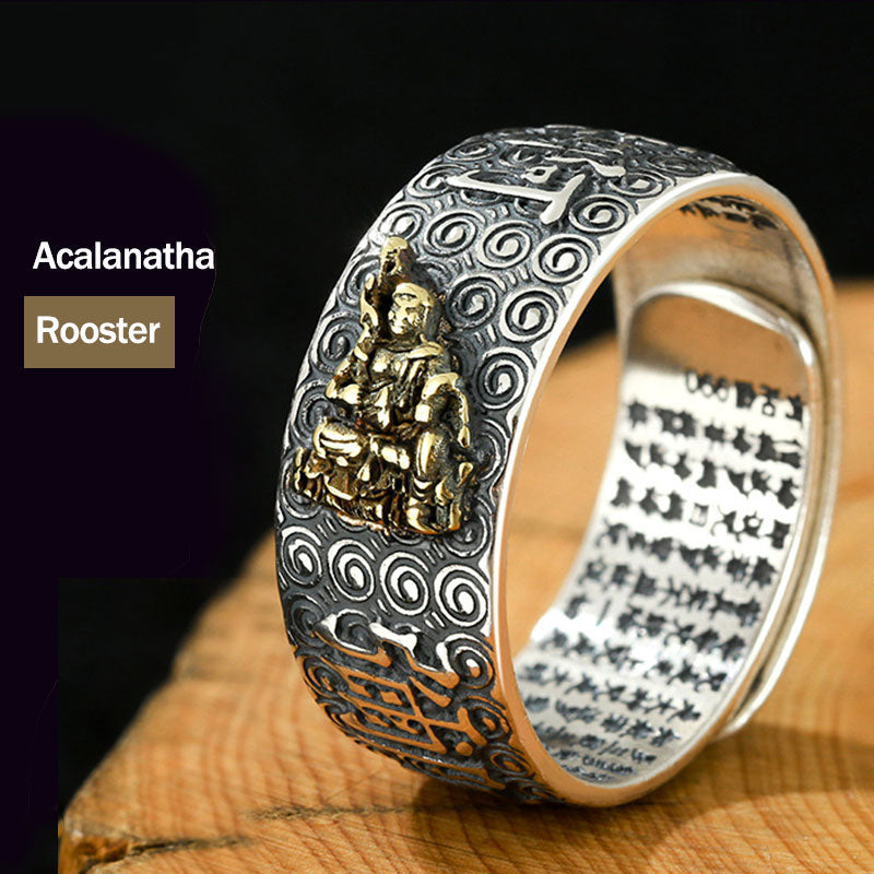Chinese Zodiac Natal Buddha Wealth Luck Adjustable Ring