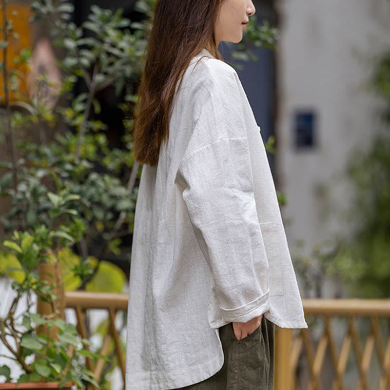 Frog-Button Design Shirt Tai Chi Meditation Top Clothing Ramie Linen Jacket
