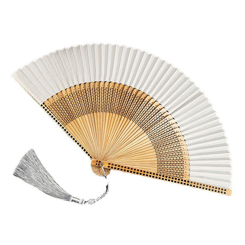 Vintage Handheld Folding Fan With Bamboo Frames