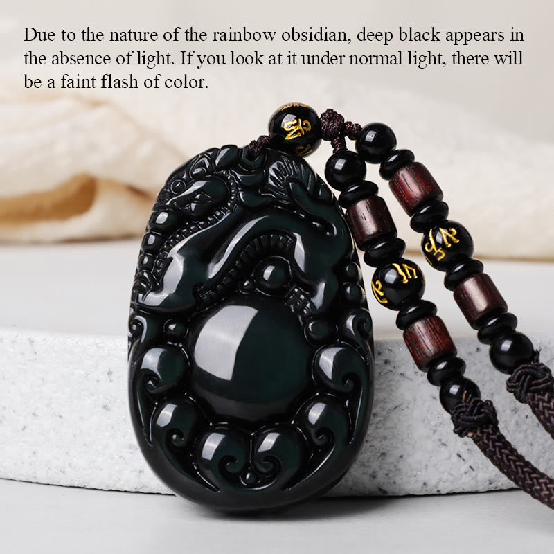 Tibetan Positive Rainbow Obsidian PiXiu Necklace