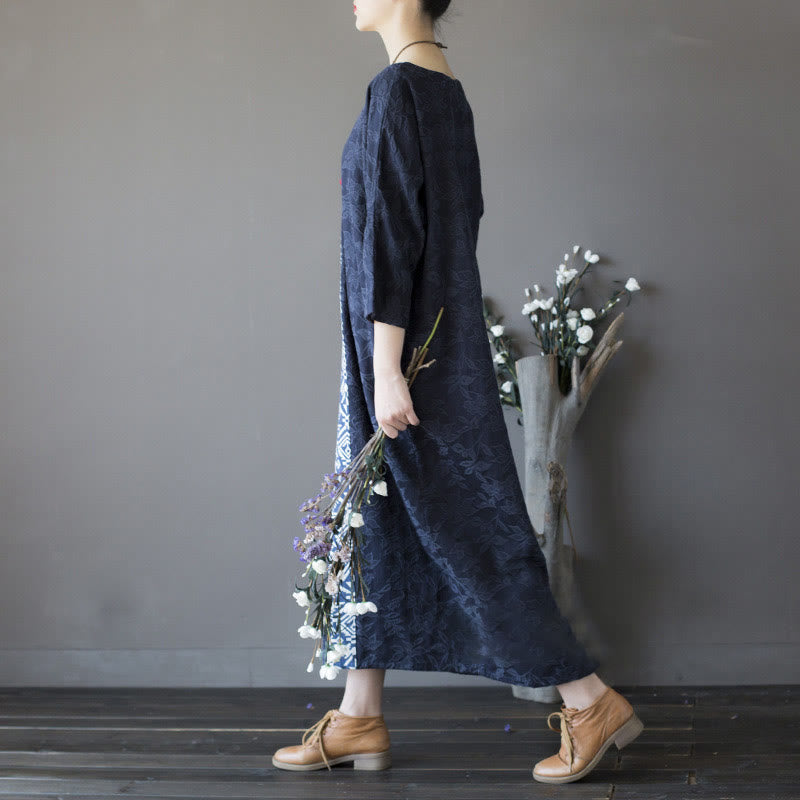 Cotton Floral Embroidered Jacquard Relaxed Midi Dress