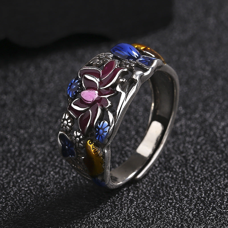 Koi Fish Lotus Flower Leaf Design Luck Wealth Ring