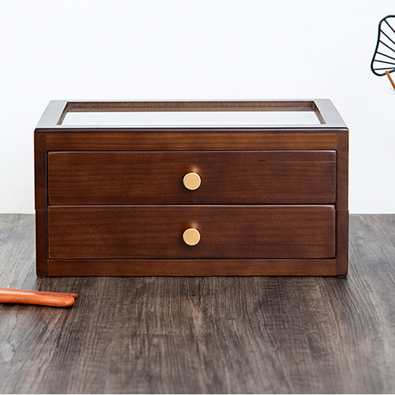 Retro Handcrafted Solid Wood Multi-Layer Jewelry Storage Box with Drawer