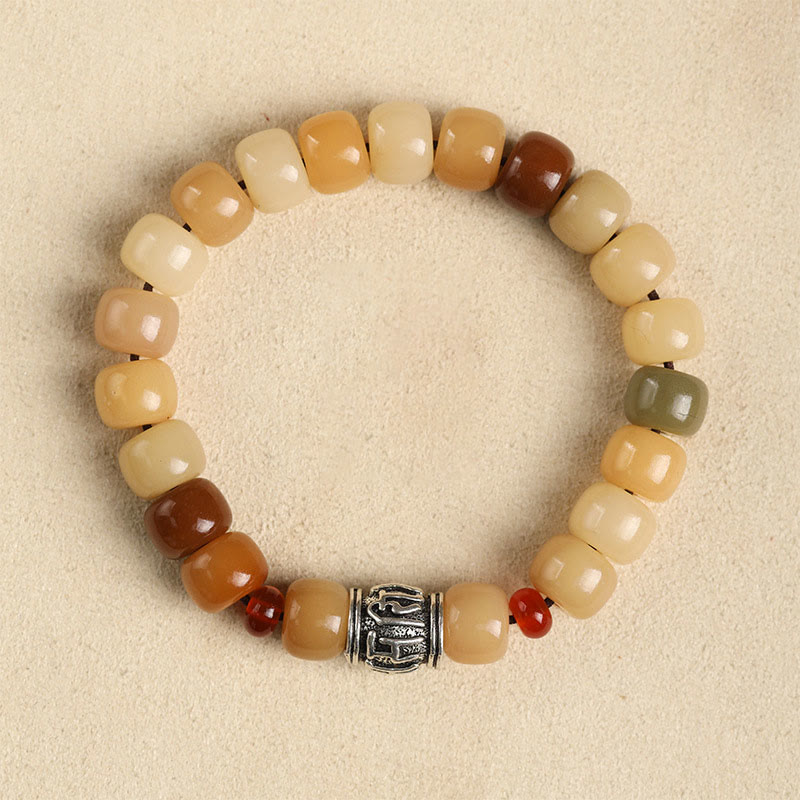 Natural Bodhi Seed & Red Sandalwood Om Mani Padme Hum Citipati Kapala Bracelet