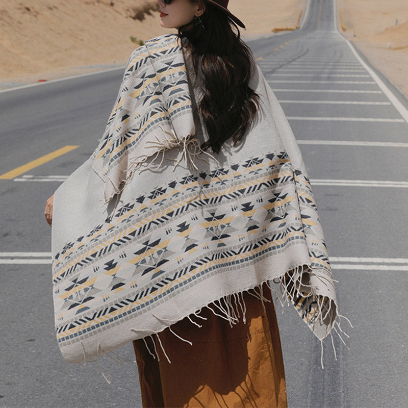 Tibetan Shawl Colorful Geometry Winter Cozy Travel Scarf Wrap