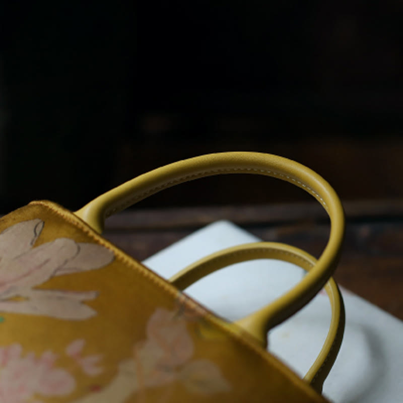 Vintage Flower Peony Metal Chain Zipper Handbag Crossbody Bag Shoulder Bag