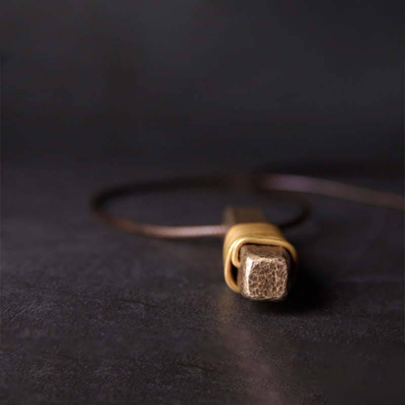 Vintage Textured Design Brass Copper Wealth Necklace Pendant