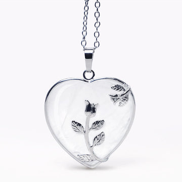 White Crystal Heart Rose Pendant Necklace