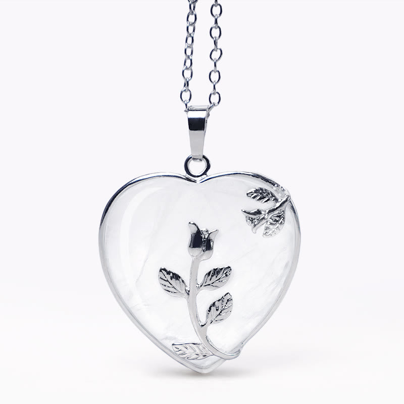Natural Healing Crystals Heart Pendant Necklaces