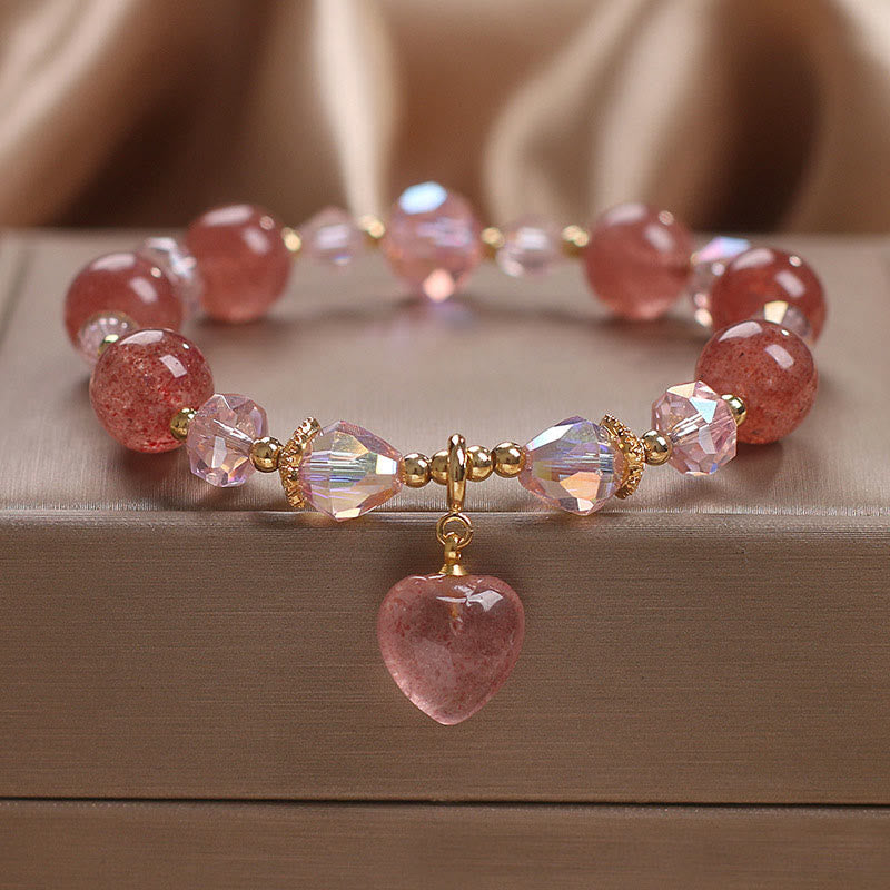 Natural Strawberry Quartz Crystal Love Heart Healing Positive Bracelet