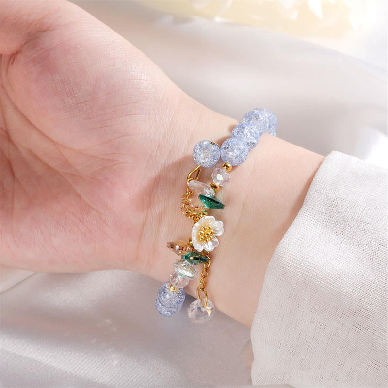 Simple Design Flower Charm Glass Bead Bracelet