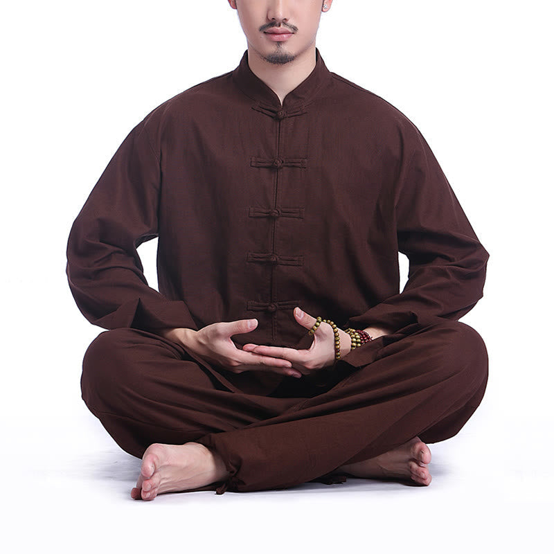 Chinese Frog Button Design Meditation Prayer Cotton Linen Spiritual Zen Practice Yoga Clothing Men's Set