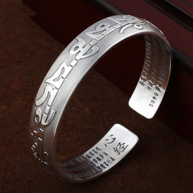 Tibetan White Copper & Sterling Silver Om Mani Padme Hum Sanskrit Engraved Meditation Bangle