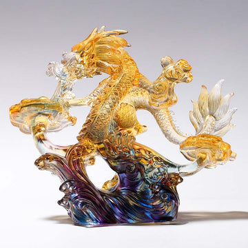 Year of the Dragon Handmade Ruyi Handle Liuli Crystal Art Piece Protection Home Office Decoration