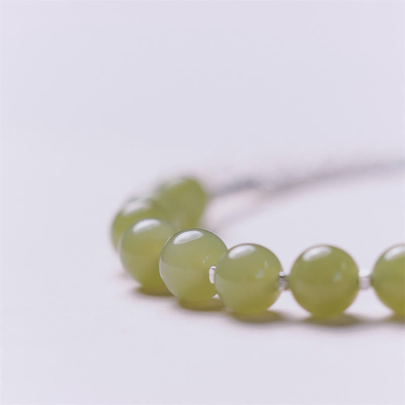 Exquisite 925 Sterling Silver Hetian Jade Bead Chain Bracelet