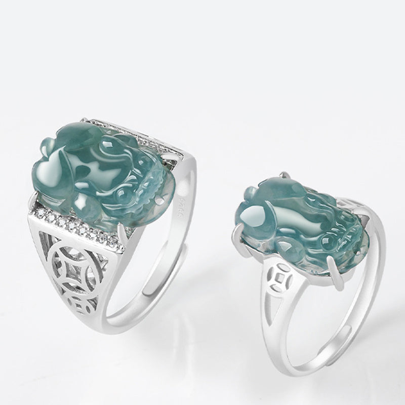 925 Sterling Silver Fengshui Wealth Prosperity Jade PiXiu Luck Ring