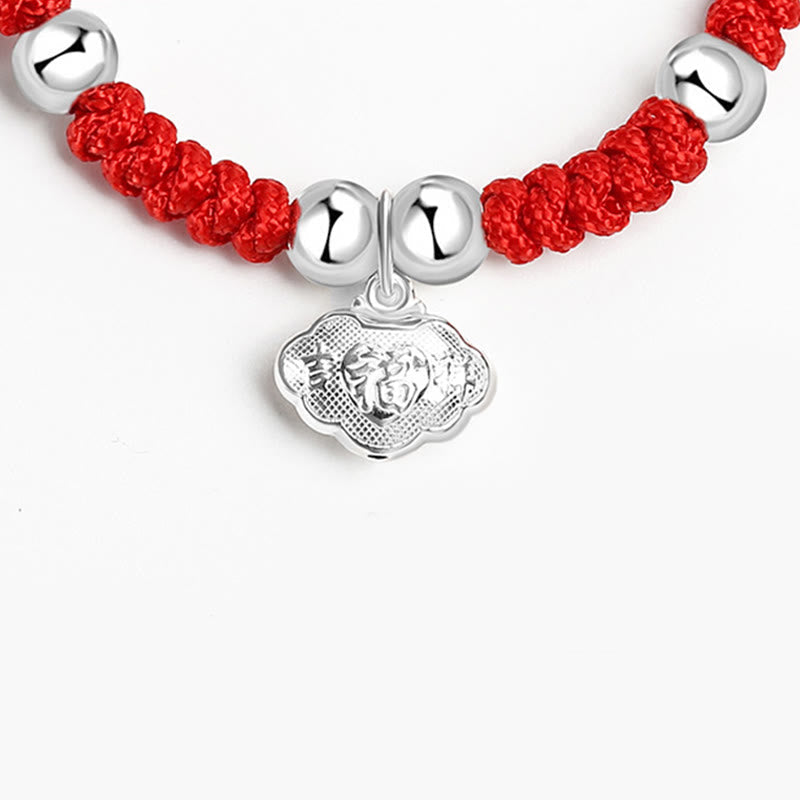 925 Sterling Silver Handmade Fu Character Lucky Money Bag Chinese Lock Charm Bell Lotus Copper Coin King Kong Knot Braided Kids Bracelet