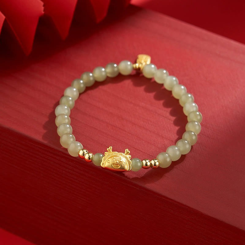 Year of the Dragon Dumpling Natural Red Agate Garnet Hetian Jade Fu Character Luck Success Bracelet