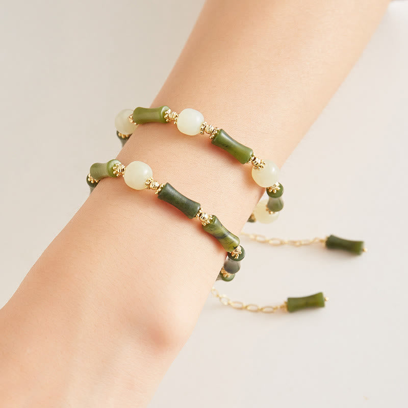 Glass Bead Bamboo Luck Strength Chain Bracelet