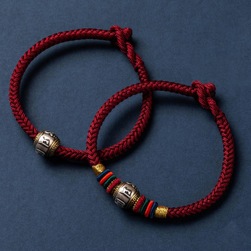 925 Sterling Silver Tibet Handmade Om Mani Padme Hum Luck Protection King Kong Knot Braided Bracelet