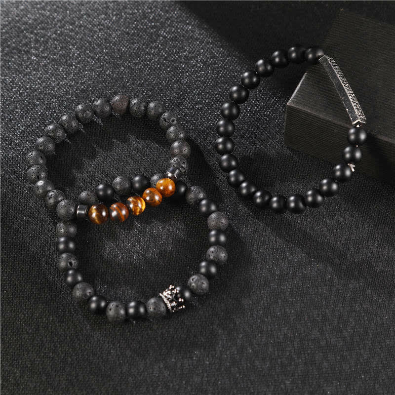 3Pcs Frosted Stone Lava Rock Tiger Eye Activate Bracelet