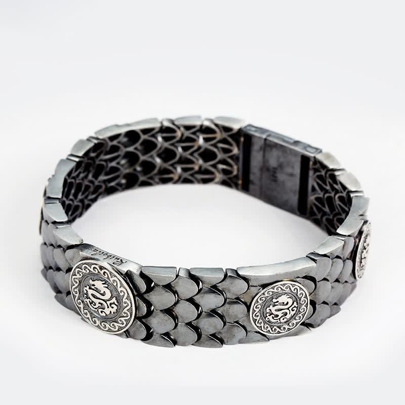 925 Sterling Silver Dragon Scales Textured Bangle Bracelet