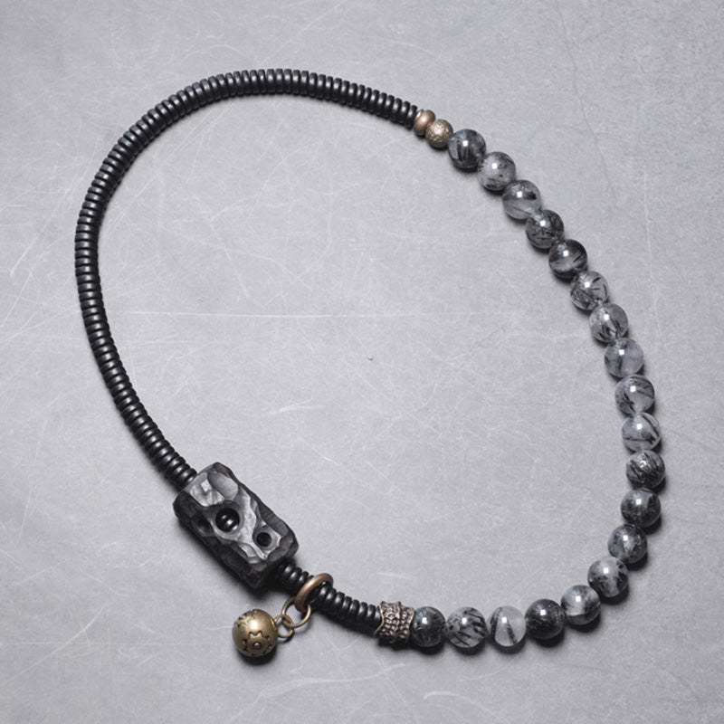 Black Rutilated Quartz Ebony Wood Copper Wisdom Couple Bracelet