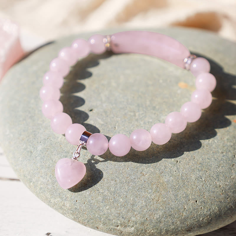 Natural Gemstone Heart Focal Beaded Bracelet for Emotional Balance