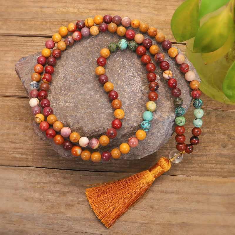108 Mala Beads Mookaite Emotional Growth Bracelet Tassel Necklace Pendant