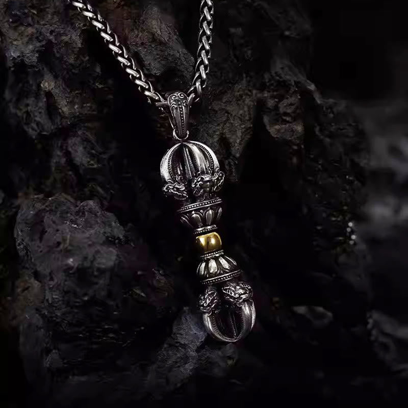 Tibetan Vajra Sterling Silver and Copper Pendant Necklace for Men and Women