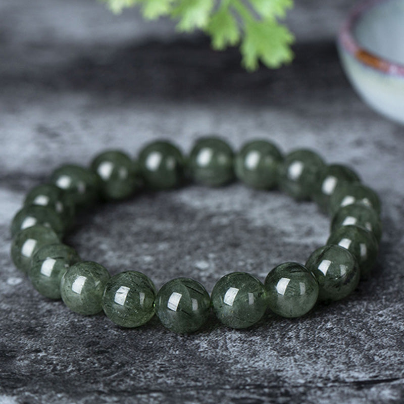 Handmade Natural Green Quartz Beaded Unisex Elastic Bracelet