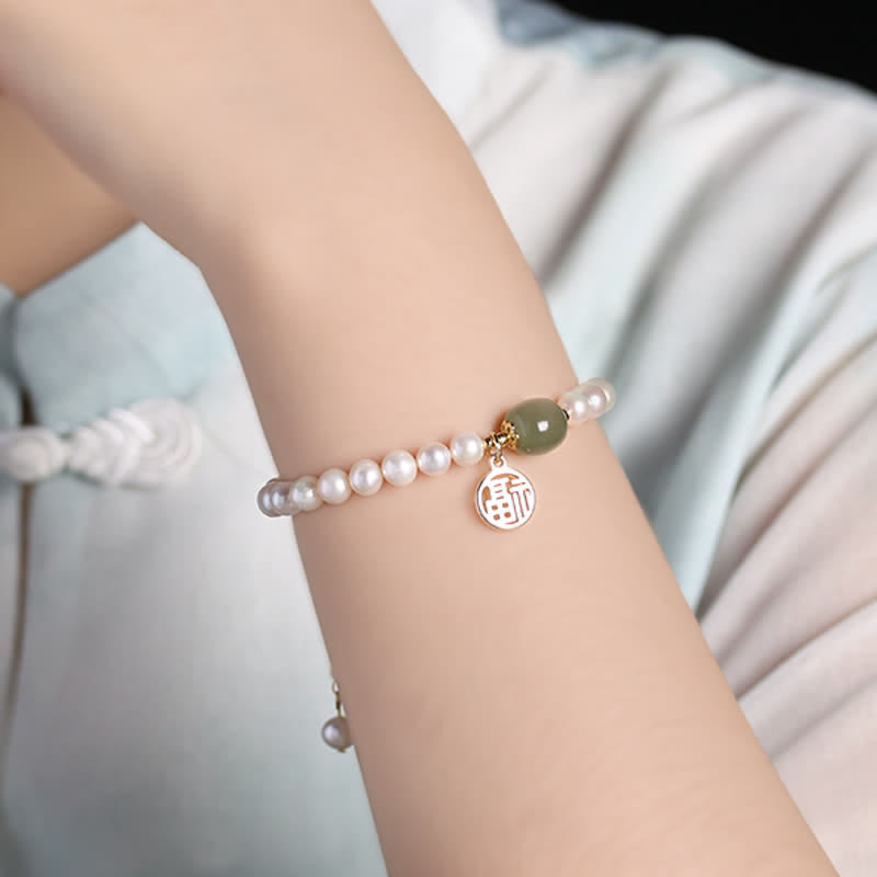 Natural Pearl Hetian Jade Happiness Healing Bead Bracelet