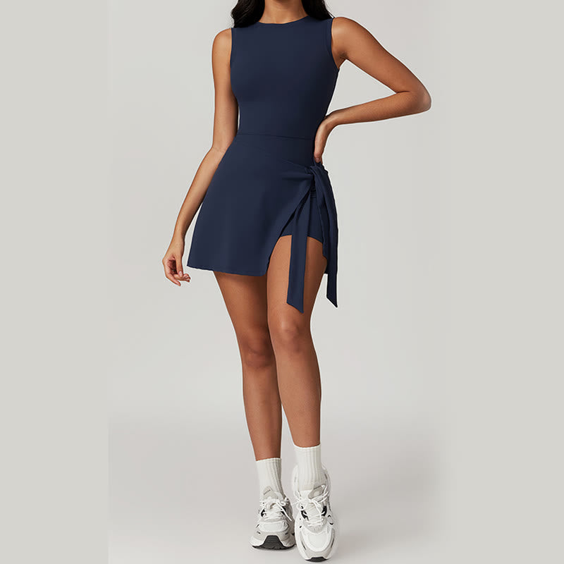 Solid Color Sports Tennis Yoga Lace-up Women Sports Dress