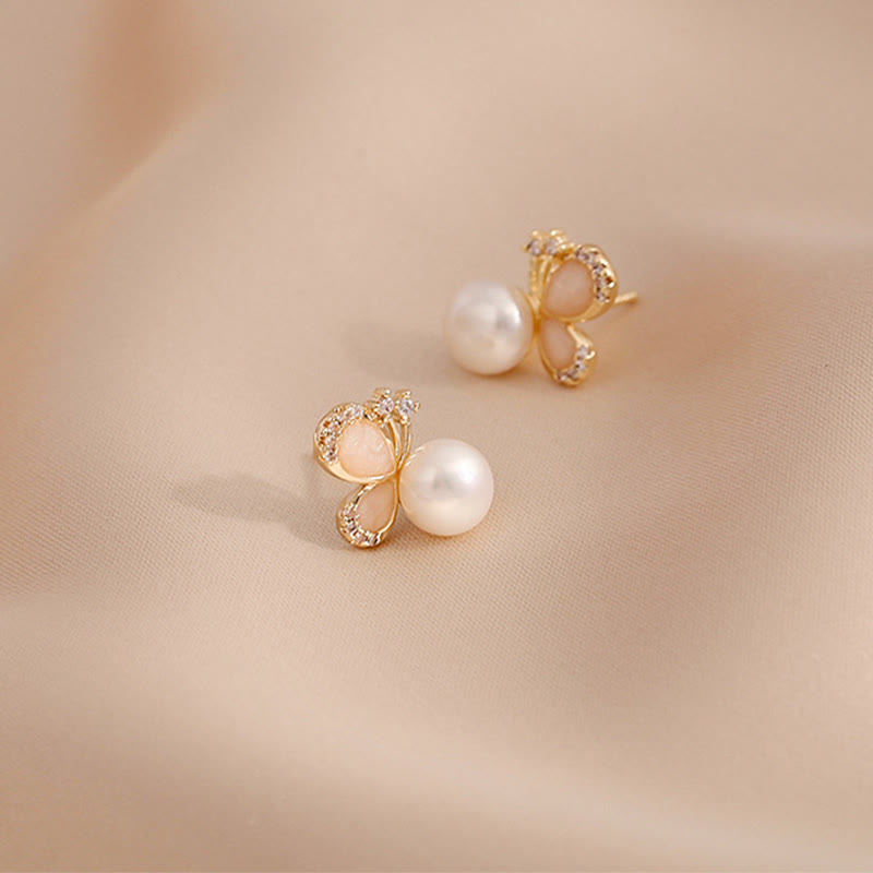 18k Gold Plated Natural Pearl Butterfly Stud Earrings