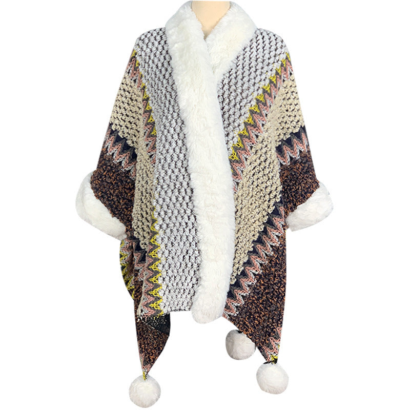 Tactile Striped Knitted Travel Meditation Tibetan Shawl