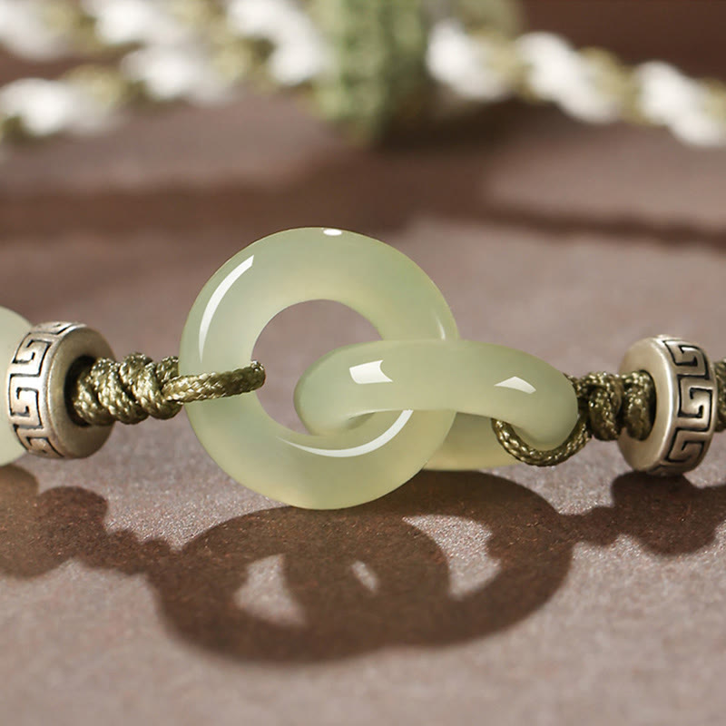 Natural Hetian Jade Ping An Kou Peace Buckle Braided Bracelet