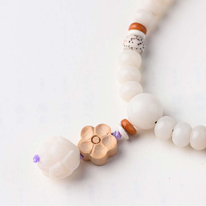 Tibetan White Jade Bodhi Lotus Blessing Bracelet
