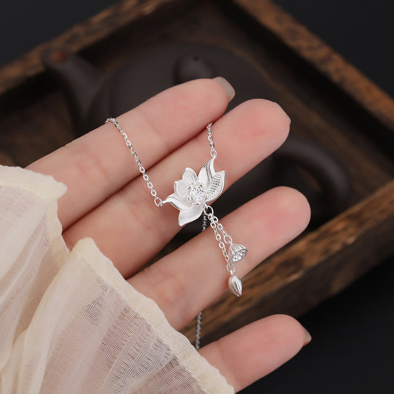 999 Sterling Silver Lotus Flower Pod Carved Enlightenment Necklace Pendant