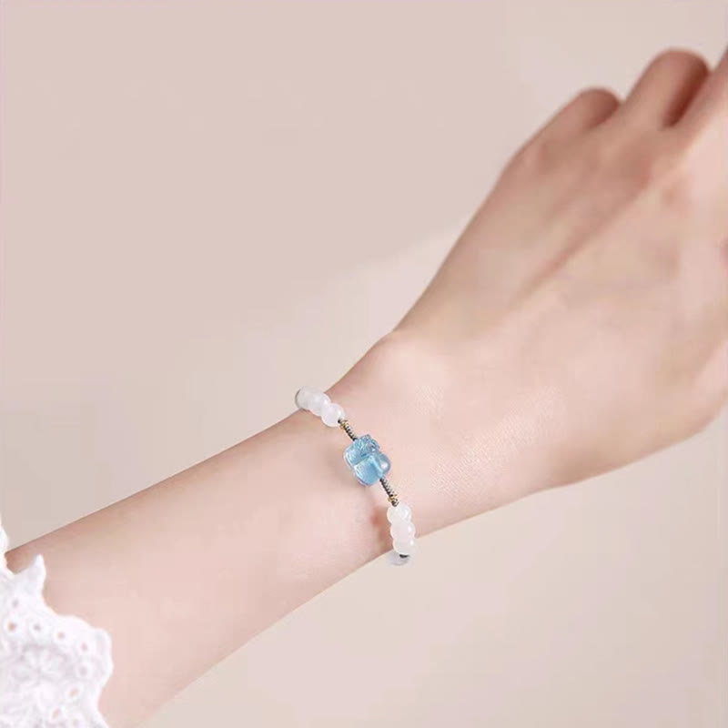 Natural Aquamarine PiXiu Hetian White Jade Healing Bracelet