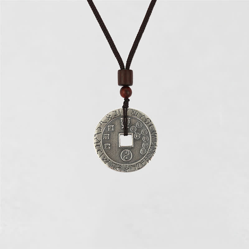 Handmade Sterling Silver & Copper Bagua Yin Yang Chinese Coin Pendant Necklace