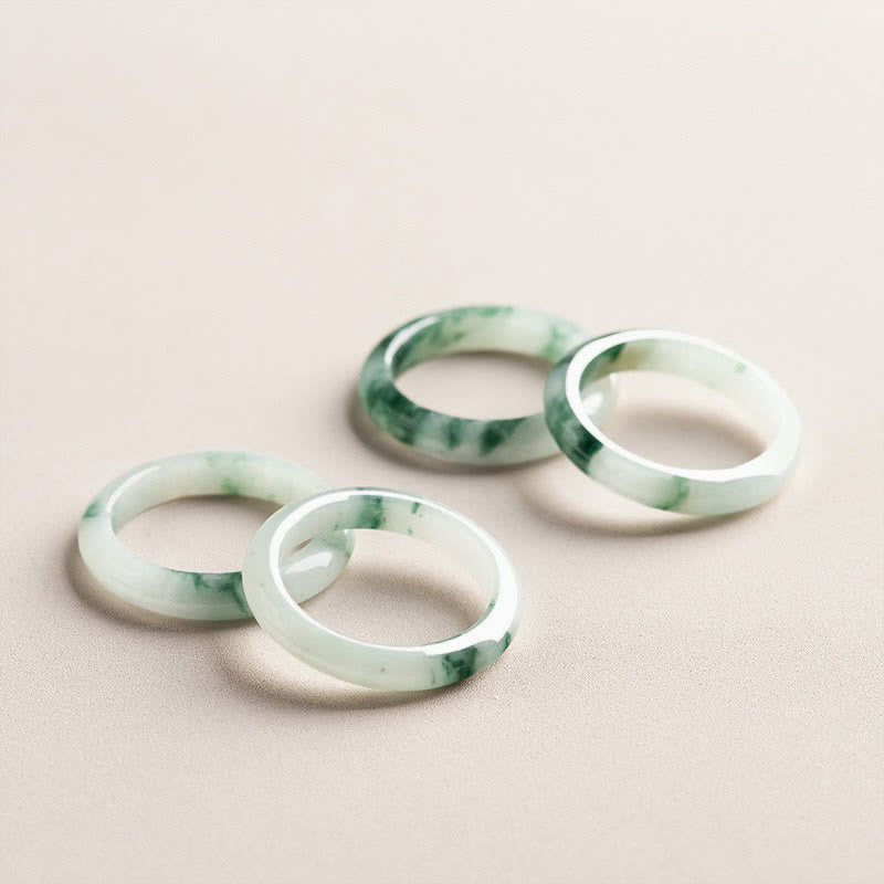 Hand-Polished Natural Green Jade Minimalist Solid Stone Band Ring