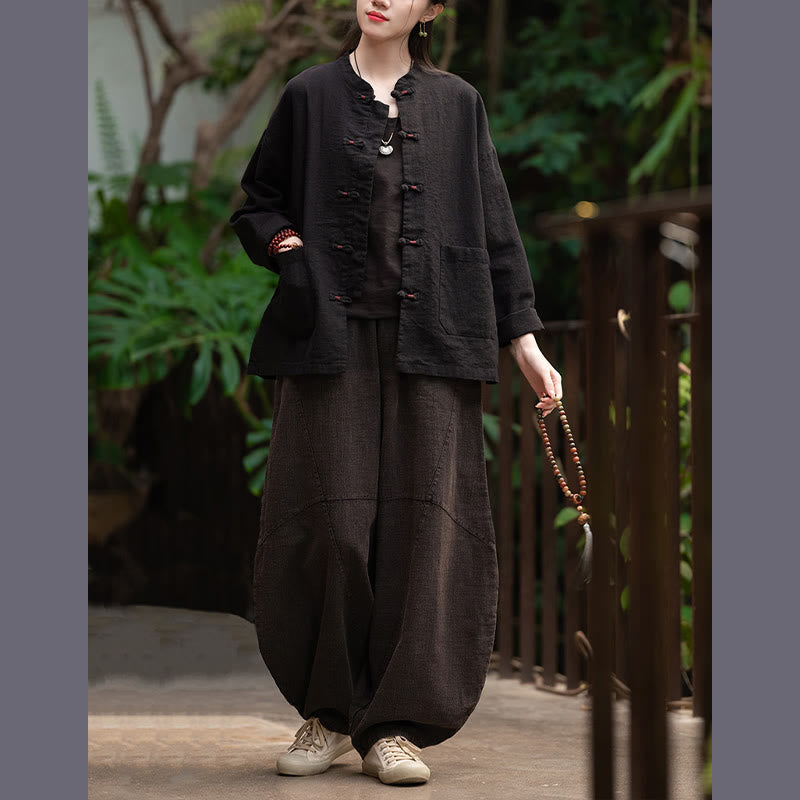 Frog-Button Shirt Zen Meditation Top Clothing Cotton Linen Jacket